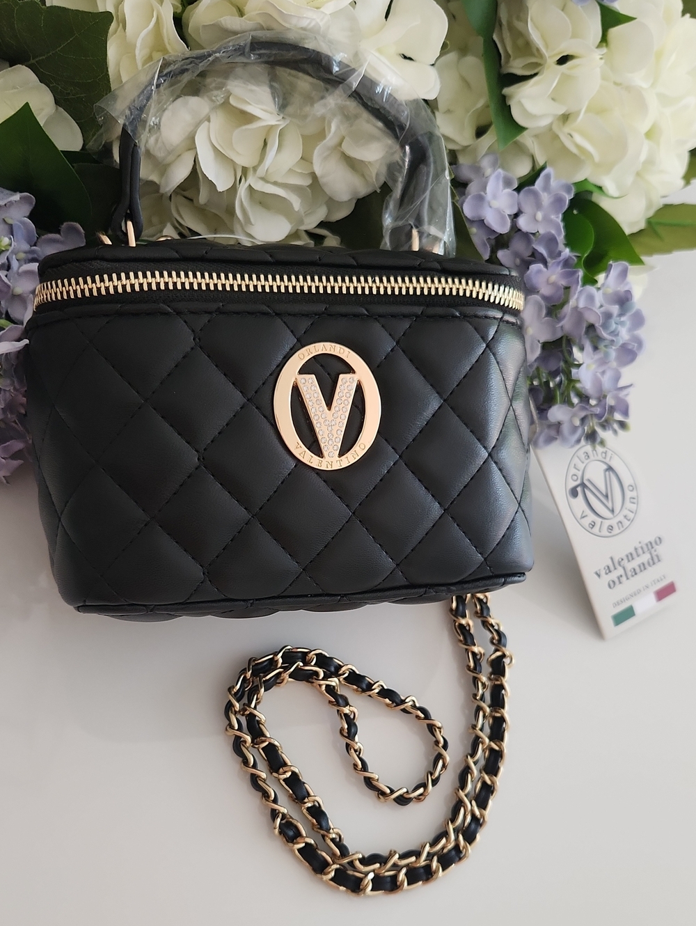 Valentino Orlandi Black Mini Vanity Crossbody. Perfect makeup bag for Car Too!